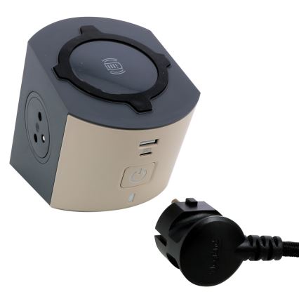 Legrand 049402-Kontaktligzdas sadalītājs ar slēdzi 2Z Tips E + USB-A + USB-C un bezvadu uzlāde 10W 2m brūna