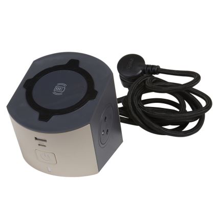 Legrand 049402-Kontaktligzdas sadalītājs ar slēdzi 2Z Tips E + USB-A + USB-C un bezvadu uzlāde 10W 2m brūna