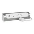 Legrand 049406 – pagarinātājs ar 3 kontaktligzdām (E tips) + USB‑A + USB‑C, 1 m, sudraba/balts