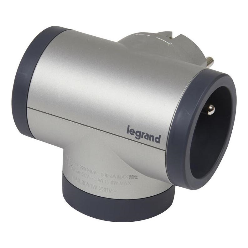 Legrand 049439 - Kontaktligzdas sadalītājs rotējoša 2Z Tips E + USB-A + USB-C sudraba/melna