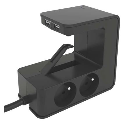Legrand 050412 - Pagarinātāja vads ar slēdzi galda virsmai 4Z Tips E + 2x USB-A 1,5m melna