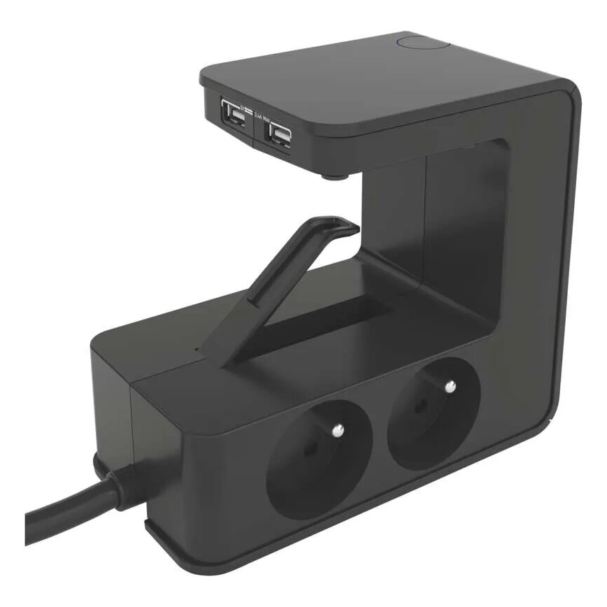 Legrand 050412 - Pagarinātāja vads ar slēdzi galda virsmai 4Z Tips E + 2x USB-A 1,5m melna