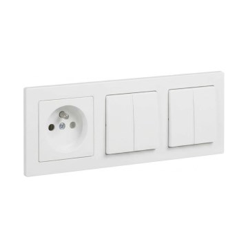 Legrand - 2x divkāršs sērijveida slēdzis č. 5 un sadzīves kontaktligzda ar rāmi SUNO 250V balta