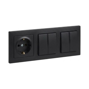 Legrand - 2x divkāršs sērijveida slēdzis Nr. 5 un mājas SCHUKO kontaktligzda ar rāmīti SUNO 250V melna
