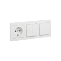 Legrand - 2x dubultais sērijveida slēdzis č. 5 un mājas SCHUKO rozete ar rāmīti SUNO 250V balta