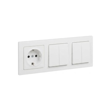 Legrand - 2x dubultais sērijveida slēdzis č. 5 un mājas SCHUKO rozete ar rāmīti SUNO 250V balta