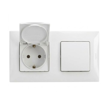 Legrand - Āra mājas kontaktligzda un vienpolu slēdzis Nr. 1 ar rāmi NILOE 250V IP44 balta