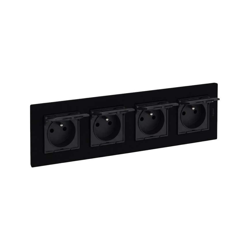 Legrand - Četru vietu āra mājas kontaktligzda ar rāmi NILOE STEP 250V IP44 melna