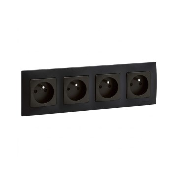 Legrand - Četru vietu sienas rozete ar rāmi NILOE 250V melna