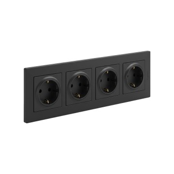 Legrand - Četrvietīga mājas SCHUKO kontaktligzda ar rāmi NILOE STEP 250V melna