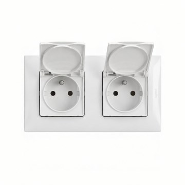 Legrand - Divkārša āra mājas kontaktligzda ar rāmi NILOE 250V IP44 balta