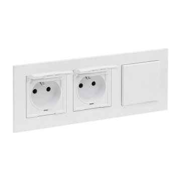 Legrand - Divkārša āra mājas rozete un vienpolu slēdzis Nr. 1 ar rāmīti NILOE STEP 250V, baltā krāsā