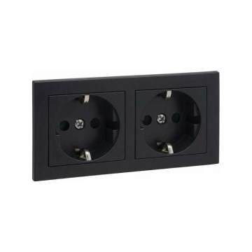 Legrand - Divkārša mājas SCHUKO kontaktligzda ar rāmi SUNO 250V melna