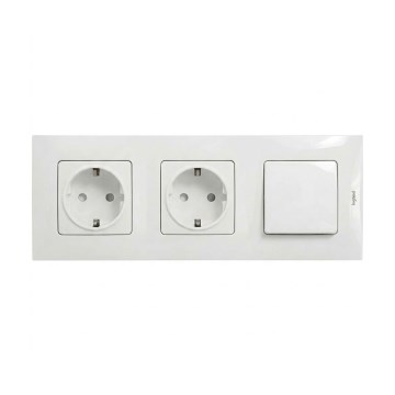 Legrand - Divkārša mājas SCHUKO kontaktligzda un vienpolu slēdzis Nr. 1 ar rāmīti NILOE 250V balta