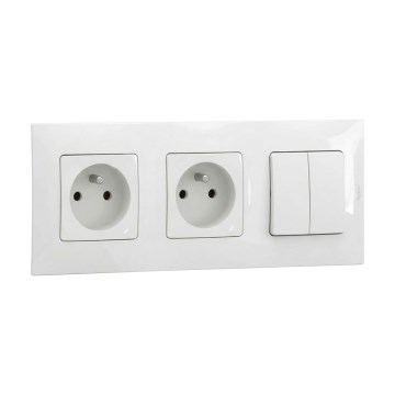 Legrand - Divkārša sadzīves kontaktligzda un divkāršs sērijveida slēdzis Nr. 5 ar NILOE rāmi 250V balts