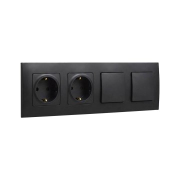Legrand - divkārša SCHUKO mājas kontaktligzda un dubultais vienpolu slēdzis Nr. 1 ar rāmi NILOE 250V melns