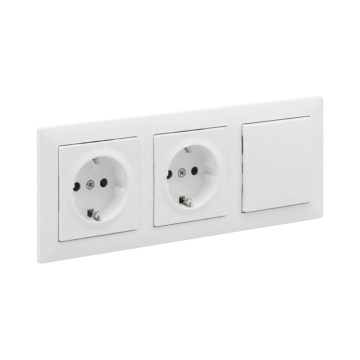 Legrand - Divkārša SCHUKO mājas kontaktligzda un vienpolu slēdzis nr. 1 ar rāmi SUNO 250V balta