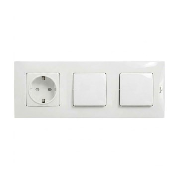 Legrand - Divkāršs vienpolu slēdzis Nr. 1 un mājas SCHUKO rozete ar rāmi NILOE 250V balta