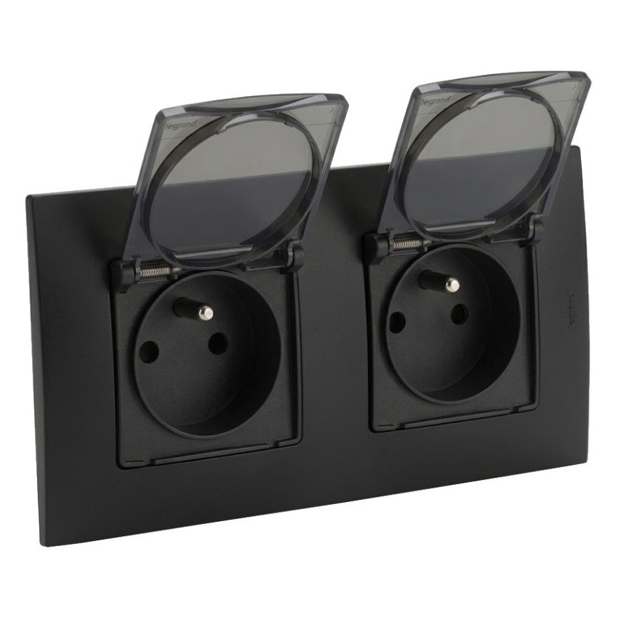 Legrand - Dubultā āra kontaktligzda NILOE 250V IP44 melna