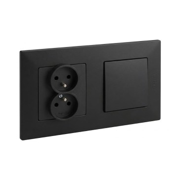 Legrand - Dubultā kontaktligzda un vienpolu slēdzis ar rāmi NILOE STEP 250V melna