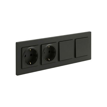Legrand - Dubultā mājas kontaktligzda SCHUKO un dubultais vienpolu slēdzis nr. 1 ar rāmīti NILOE STEP 250V melna