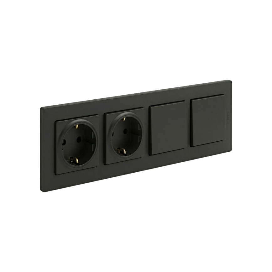 Legrand - Dubultā mājas kontaktligzda SCHUKO un dubultais vienpolu slēdzis nr. 1 ar rāmīti NILOE STEP 250V melna