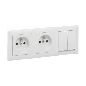 Legrand - Dubultā mājas kontaktligzda un dubultais sērijas slēdzis Nr. 5 ar rāmi SUNO 250V balta