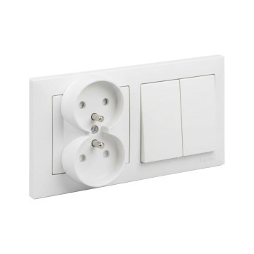 Legrand - Dubultā mājas kontaktligzda un dubultais sērijas slēdzis nr. 5 ar rāmi SUNO 250V balta