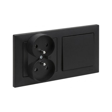 Legrand - Dubultā mājas kontaktligzda un vienpola slēdzis Nr. 1 ar rāmi SUNO 250V melns