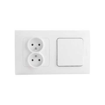 Legrand - Dubultā mājas kontaktligzda un vienpolu slēdzis Nr. 1 ar rāmi NILOE STEP 250V balta