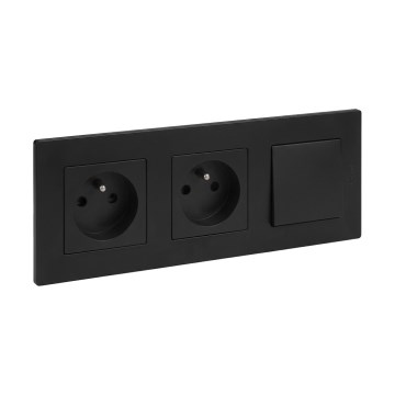 Legrand - Dubultā mājas kontaktligzda un vienpolu slēdzis nr. 1 ar rāmi NILOE STEP 250V, melns