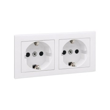 Legrand - Dubulta mājas SCHUKO kontaktligzda ar rāmi SUNO 250V balta
