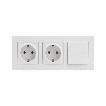 Legrand - Dubultā sadzīves SCHUKO kontaktligzda un vienpolu slēdzis nr. 1 ar rāmīti NILOE STEP 250V balts
