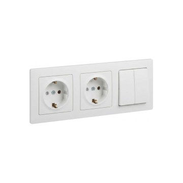Legrand - Dubulta SCHUKO mājas kontaktligzda un dubults sērijveida slēdzis Nr. 5 ar rāmi SUNO, 250 V, balts