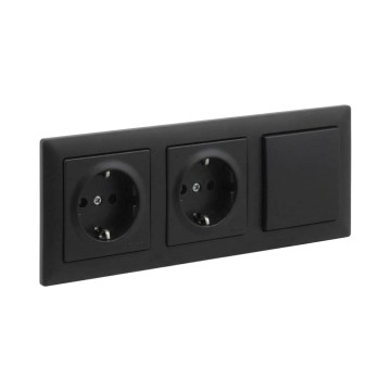 Legrand - Dubultā SCHUKO mājas kontaktligzda un vienpolu slēdzis nr. 1 ar rāmi SUNO 250V melns