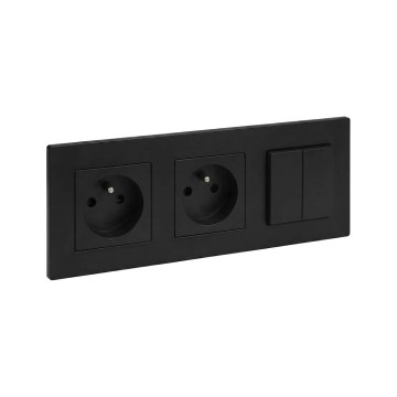 Legrand - Dubulta sienas kontaktligzda un dubultais sērijveida slēdzis nr. 5 ar rāmīti NILOE STEP 250V melnā krāsā