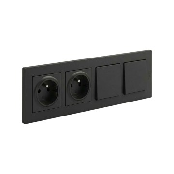 Legrand - Dubultā sienas kontaktligzda un dubultais vienpolu slēdzis nr. 1 ar rāmīti NILOE STEP 250V melns