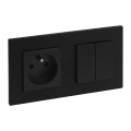 Legrand - Dubultais kāpņu slēdzis 6+6 un mājas kontaktligzda ar rāmi NILOE STEP 250V, melna