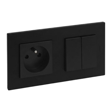 Legrand - Dubultais kāpņu slēdzis 6+6 un mājas kontaktligzda ar rāmi NILOE STEP 250V, melna