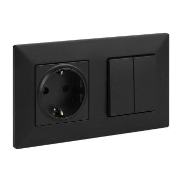 Legrand - Dubultais kāpņu slēdzis 6+6 un mājas SCHUKO kontaktligzda ar rāmīti NILOE STEP 250V melna