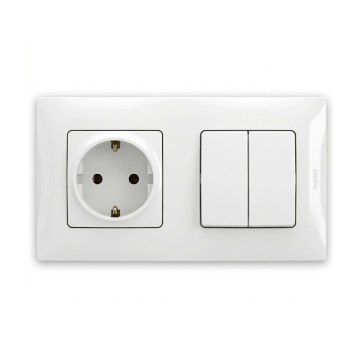Legrand - Dubultais sērijas slēdzis Nr. 5 un SCHUKO mājas kontaktligzda ar NILOE rāmi 250V balta
