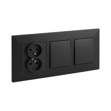 Legrand - Dubultais vienpolu slēdzis Nr. 1 un dubultā mājas kontaktligzda ar rāmi NILOE STEP 250V melna