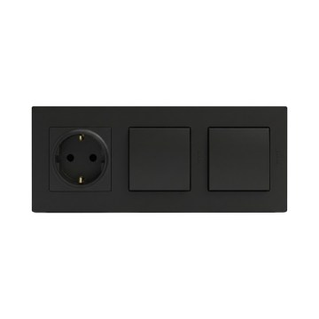 Legrand - Dubultais vienpolu slēdzis nr. 1 un mājas SCHUKO kontaktligzda ar rāmi NELOE STEP 250V melna