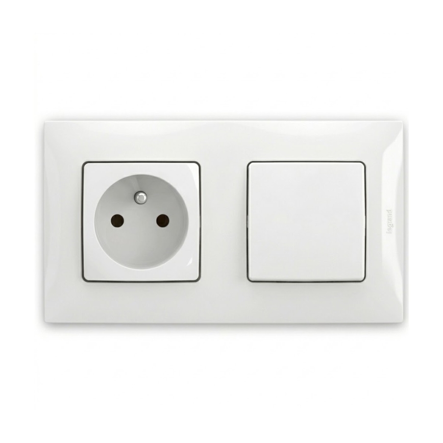 Legrand - Mājas kontaktligzda un vienpolu slēdzis Nr. 1 ar rāmi NILOE 250V balts