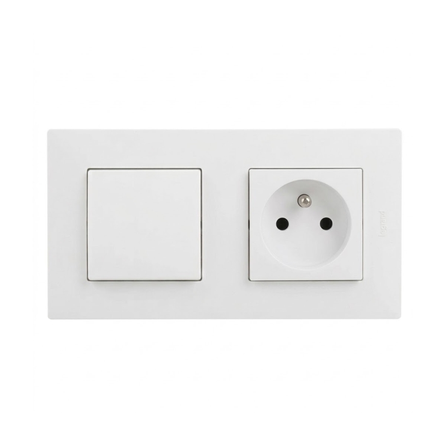 Legrand - Mājas kontaktligzda un vienpolu slēdzis nr. 1 ar rāmi NILOE STEP 250V balta