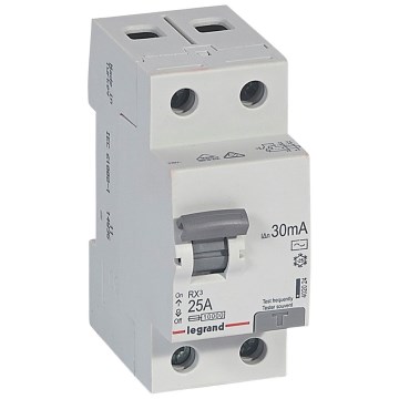 Legrand - RX3 2P, 2 polu strāvas noplūdes aizsardzības pārtraucējs (RCD), 25 A, 30 mA, AC