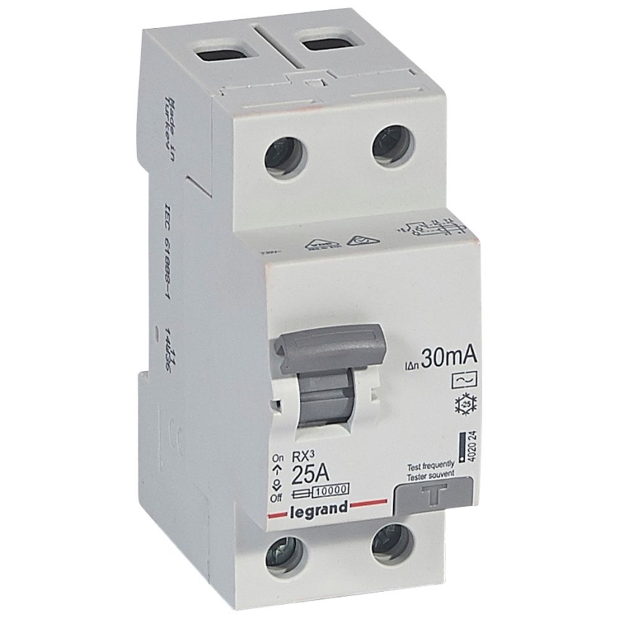 Legrand - RX3 2P, 2 polu strāvas noplūdes aizsardzības pārtraucējs (RCD), 25 A, 30 mA, AC