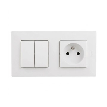 Legrand - Sadzīves kontaktligzda un dubultais sērijas slēdzis Nr. 5 ar rāmīti NILOE STEP 250V balta