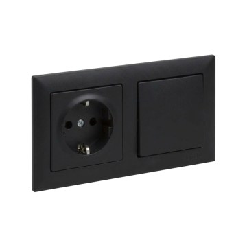 Legrand - SCHUKO mājas kontaktligzda un vienpolārais slēdzis Nr. 1 ar rāmi SUNO 250V melns