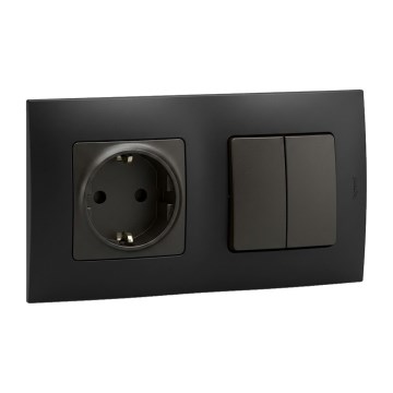 Legrand - SCHUKO sadzīves kontaktligzda un divkāršs sērijveida slēdzis Nr. 5 ar NILOE rāmi 250V melns